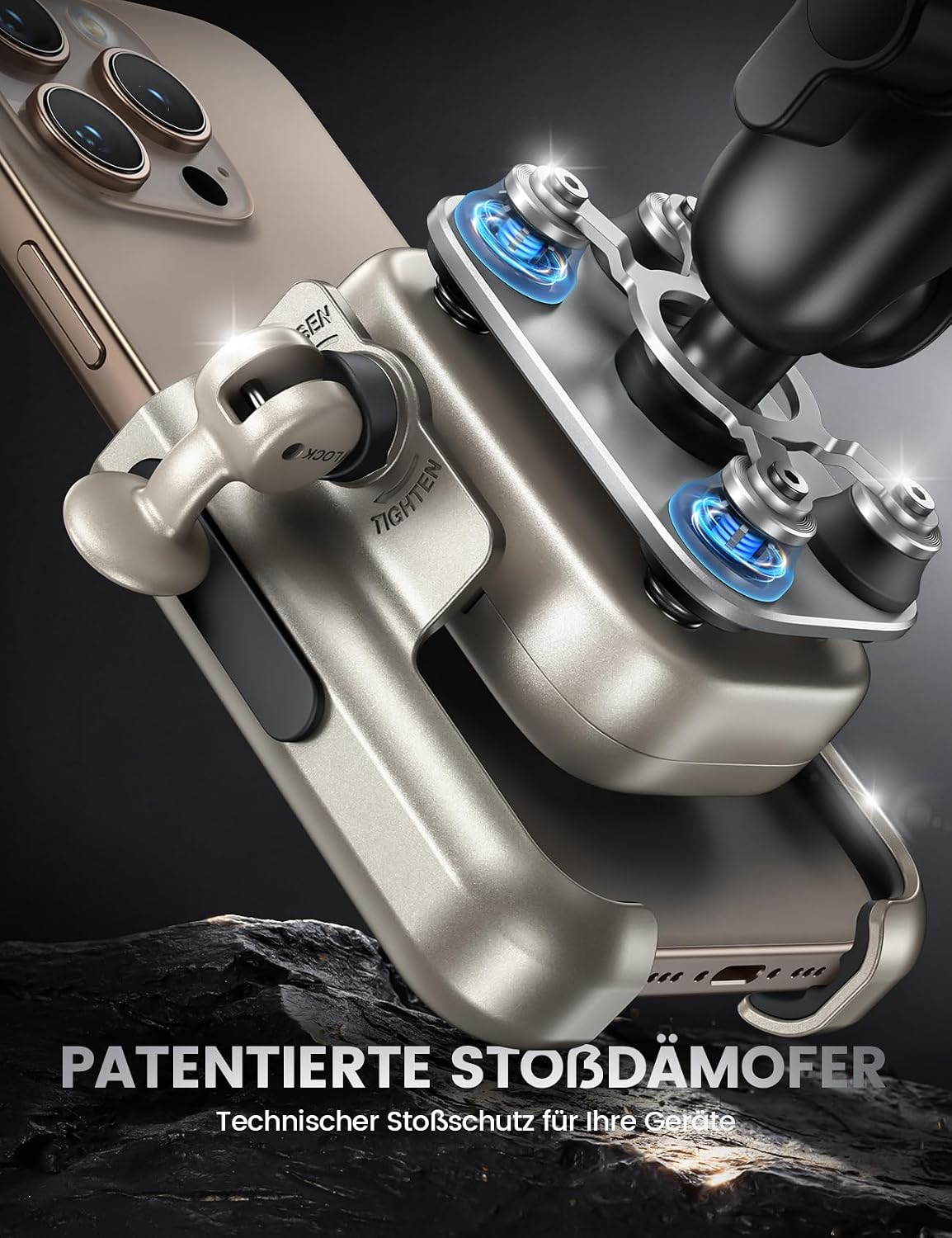 Detalle 2 de Lamicall Handyhalterung Motorrad & Fahrrad – Ganzmetall, vibrationsgedämpft, Lenkerhalter mit Verlängerungsarm (für 4,7–7,2 Zoll)