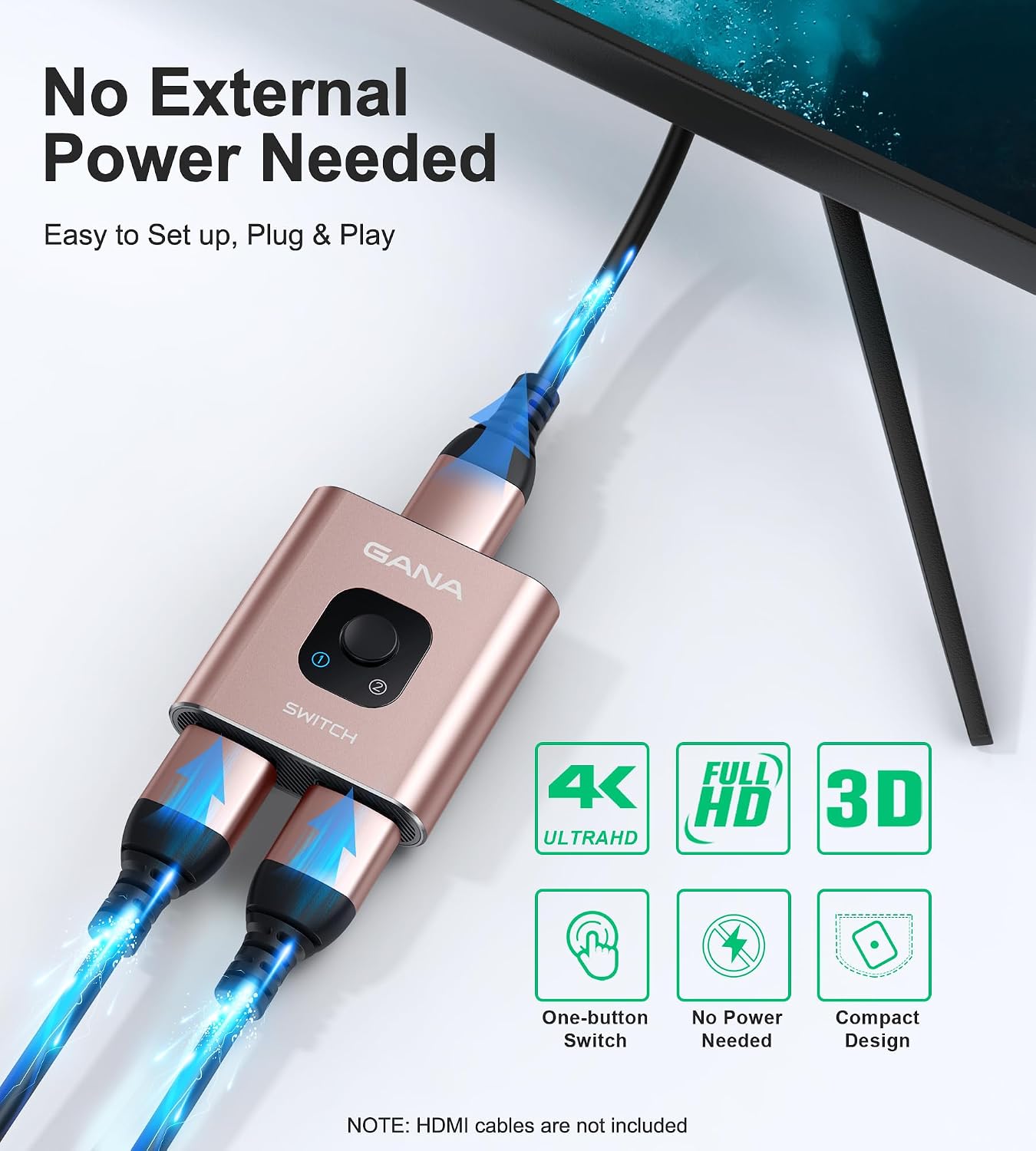 Detalle de GANA Commutateur HDMI bidirectionnel 4K 60 Hz - aluminium, hub 3 ports