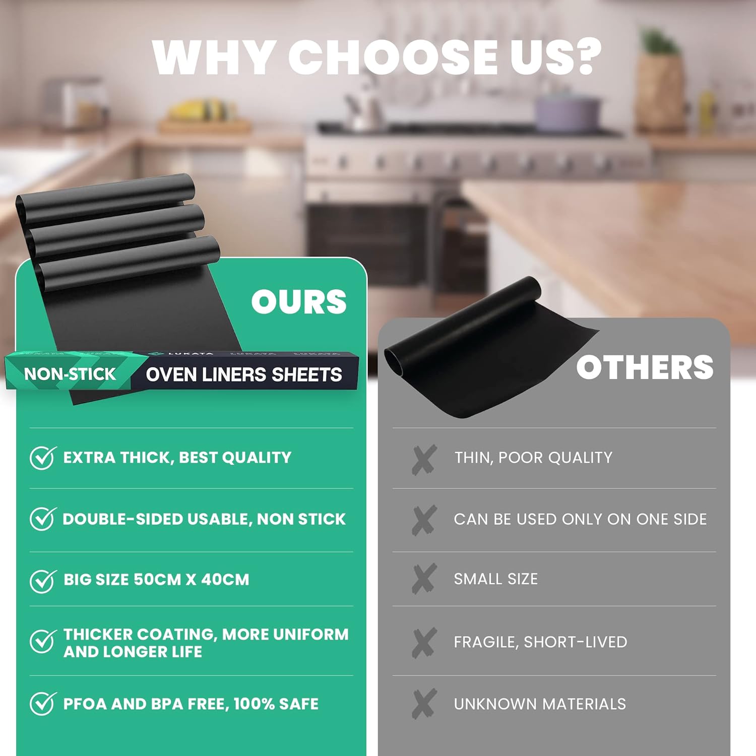 Thumbnail 5 de LUKATA Large Heavy Duty Oven Liner (3 Pack) – Reusable non-stick mats for bottom of oven, BPA free