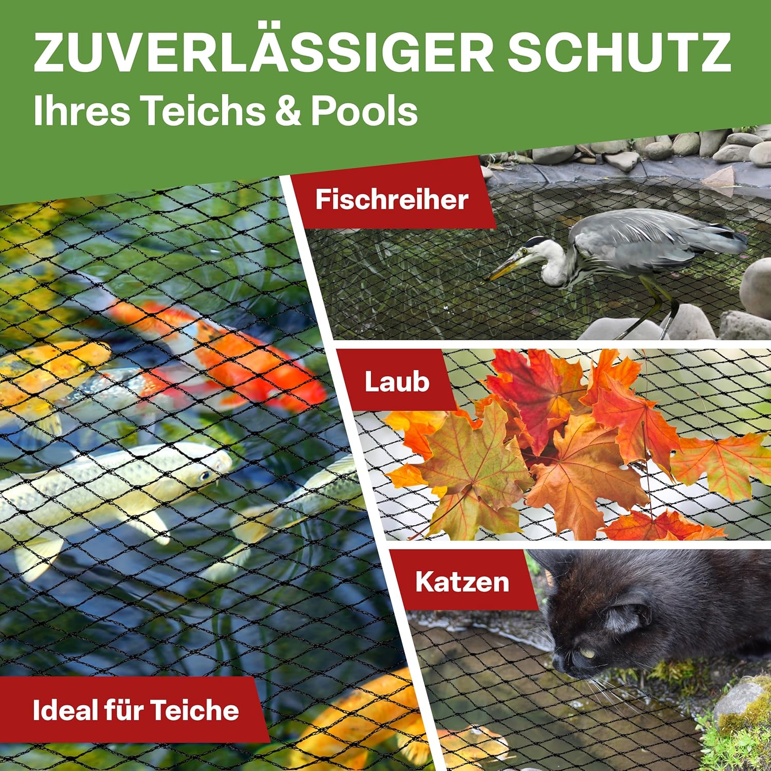 Thumbnail 3 de TTL GARDEN 10x10 m Teichnetz Vogelschutznetz schwarz, 30 g/m², 12x12 mm HDPE – inkl. 14 Bodenanker