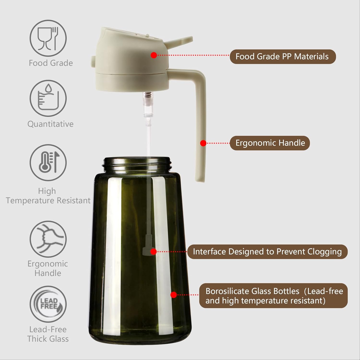 Thumbnail 4 de SWEET VIEW Olive Oil Dispenser and Oil Sprayer (16oz/470ml) – Light-Proof Glass Bottle for Pouring or Misting