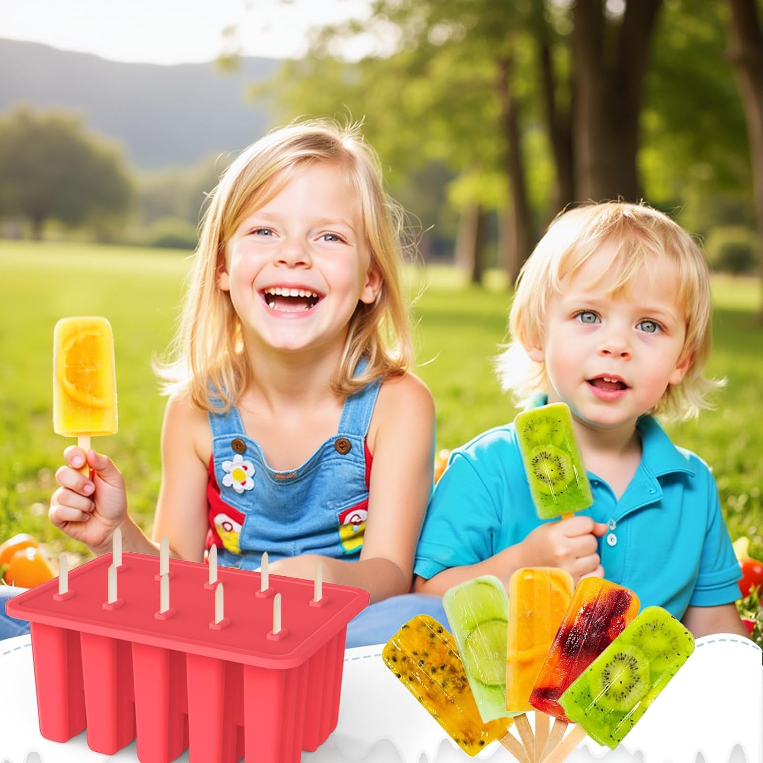 Thumbnail 5 de Miaowoof Homemade Popsicle Molds (10-Cavity) with 50 Sticks & Silicone Peel Release