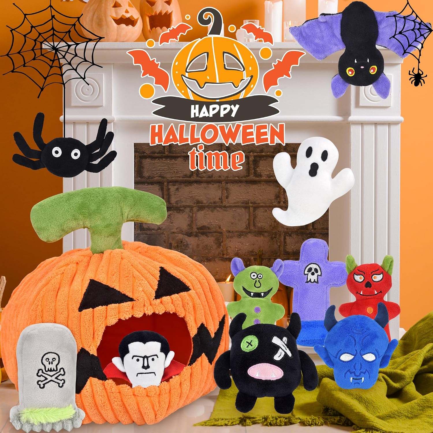 Thumbnail 1 de LECHONG Halloween Dog Toys Set, 11 Squeaky Toys with Pumpkin Organizer