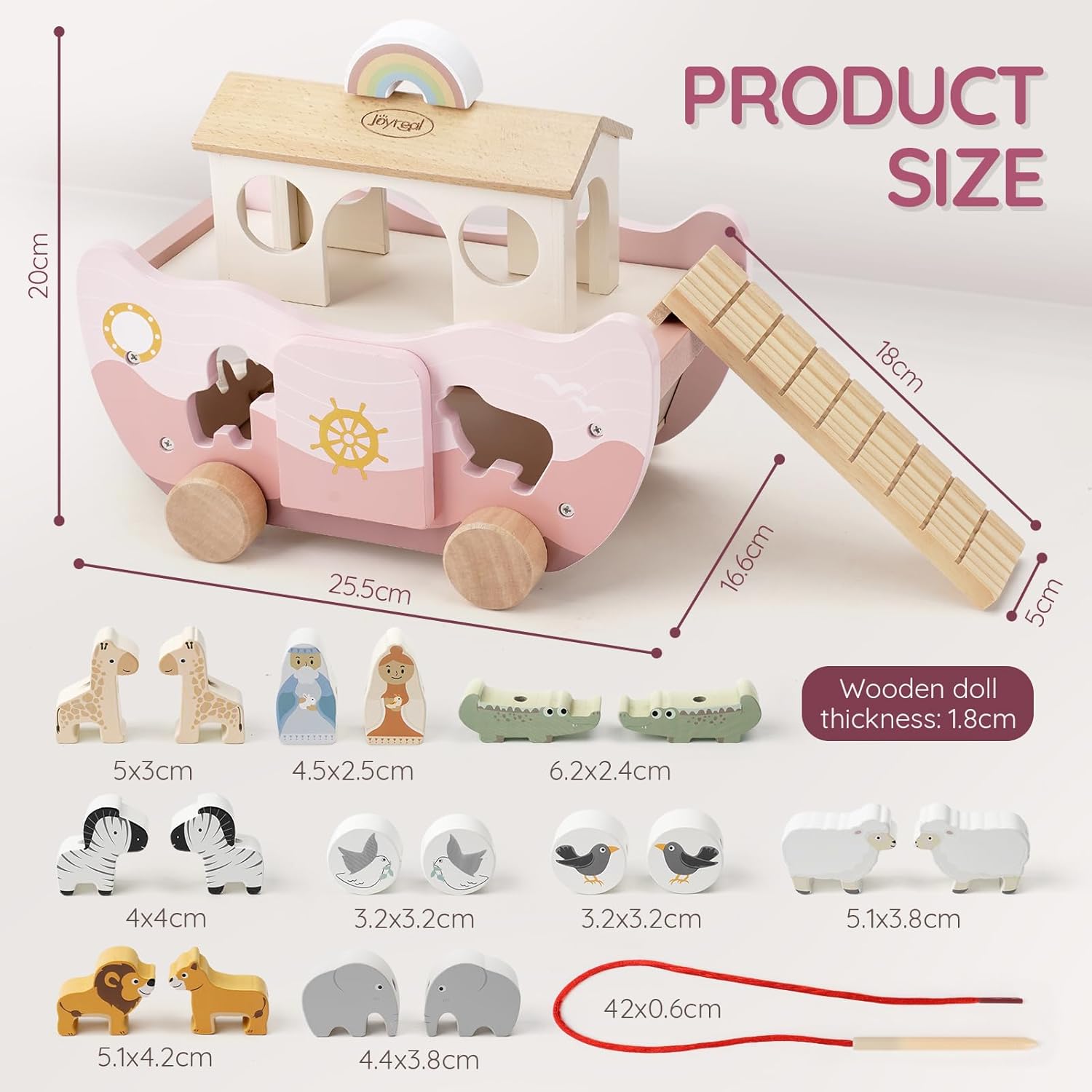 Thumbnail 6 de Joyreal Noahs Ark Wooden Toy – A Montessori, Christening Gift for 1–3 Year Olds
