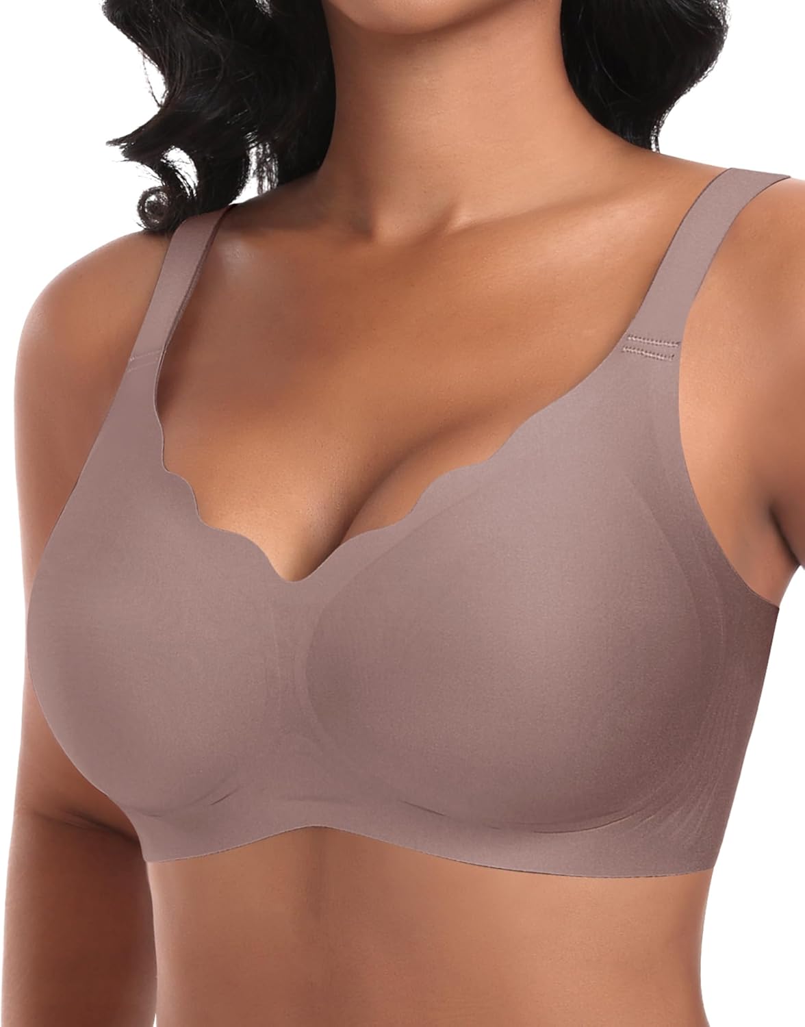 Detalle de Ganado Damen Nahtloser BH Ohne Bügel | Tiefes V-Ausschnitt Bralette mit gewellten Rändern