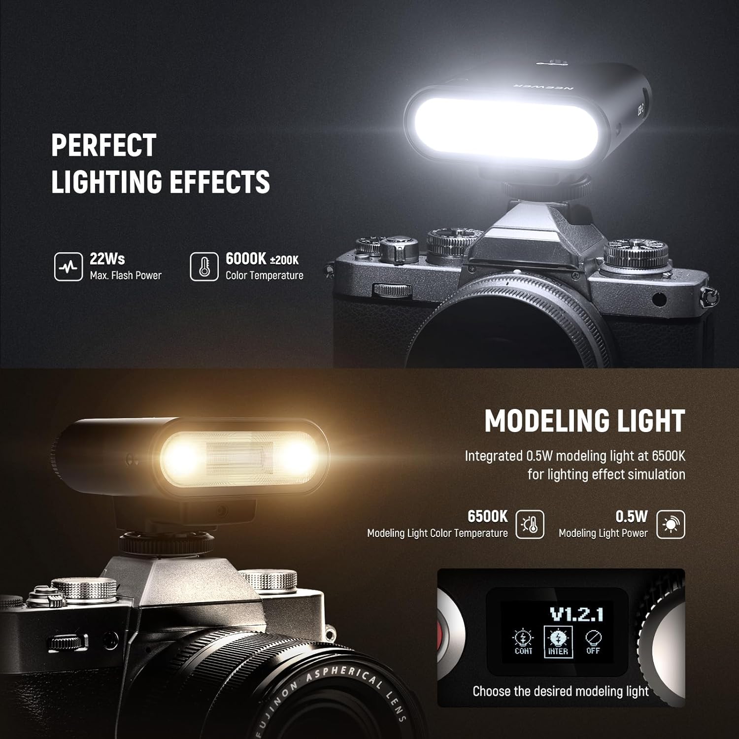 Detalle de NEEWER Z160 Single Contact Camera Flash: Compact, Retro-Inspired Light with 22Ws Power