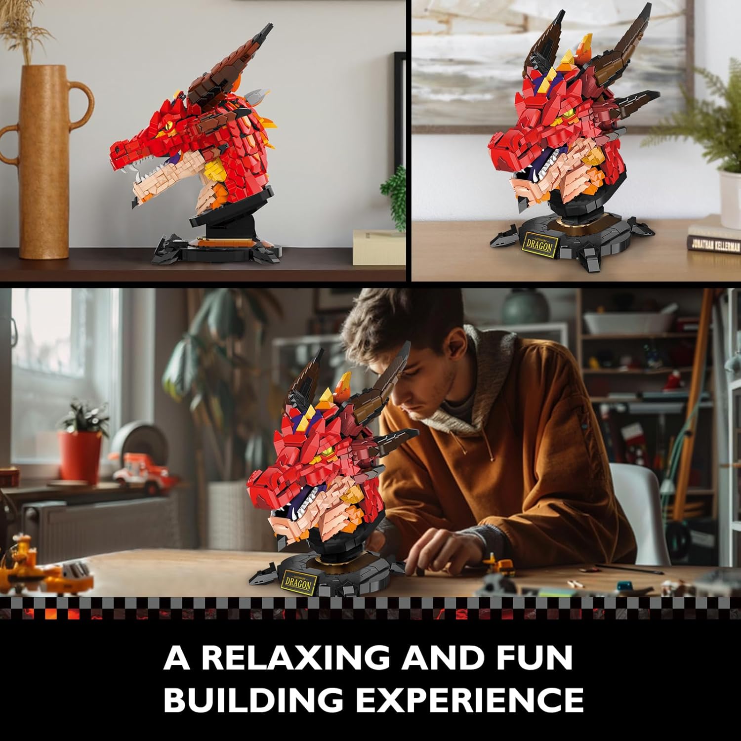 Thumbnail 4 de JMBricklayer Dragon Head Building Blocks Toy 70105 (2713 pieces) – collectable display fantasy dinosaur model kit for adults 14+