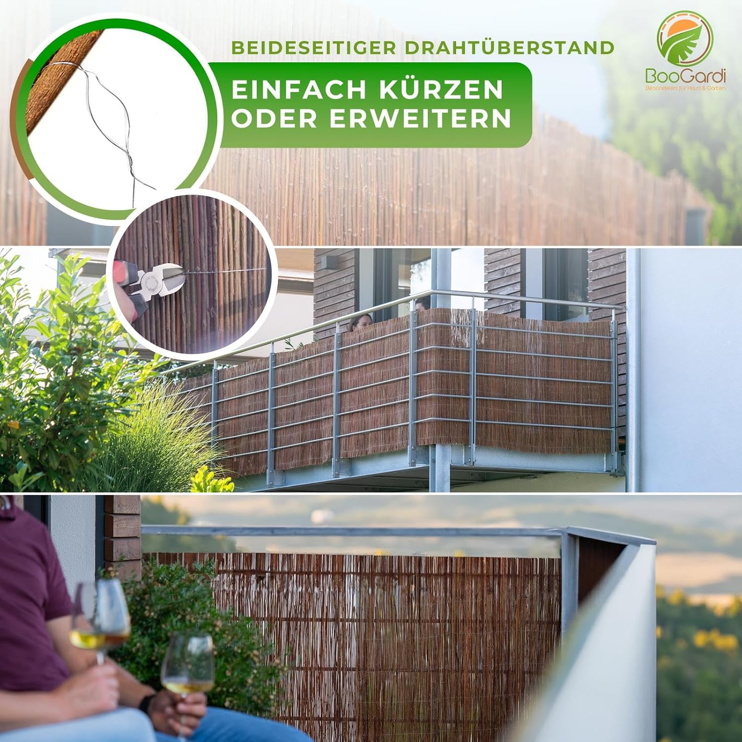 Detalle 1 de BOOGARDI Weidenmatte – Weidenzaun 160 cm hoch, 500 cm lang, 20 Größen