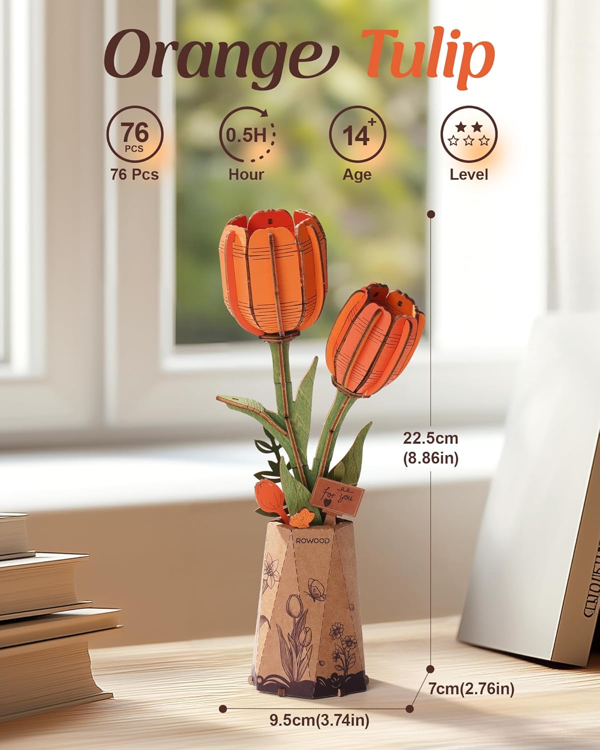 Thumbnail 3 de rowood 3D Puzzle Orange Tulpe, 1 DIY-Blume