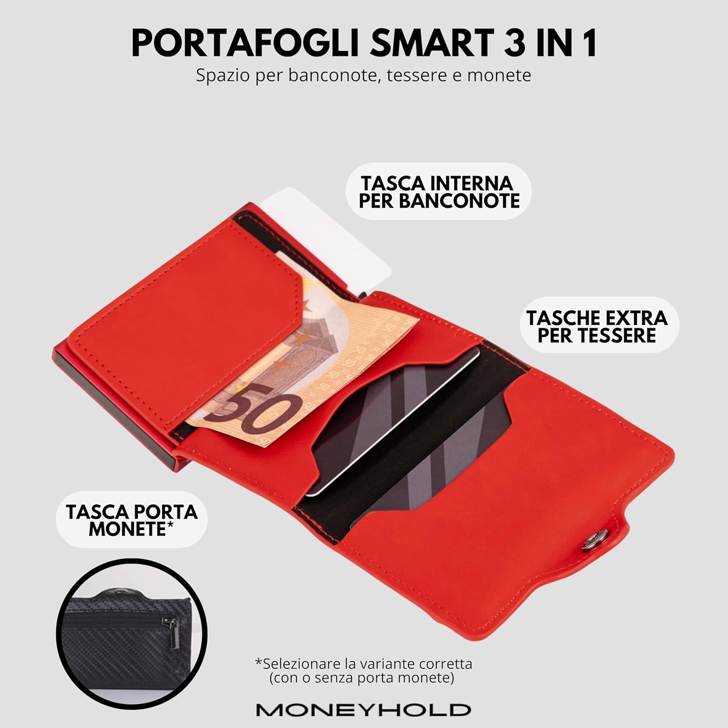 Detalle de Moneyhold Portafoglio Uomo Slim in Similpelle con Protezione RFID Anticlonazione – Portacarte fino a 10 pezzi