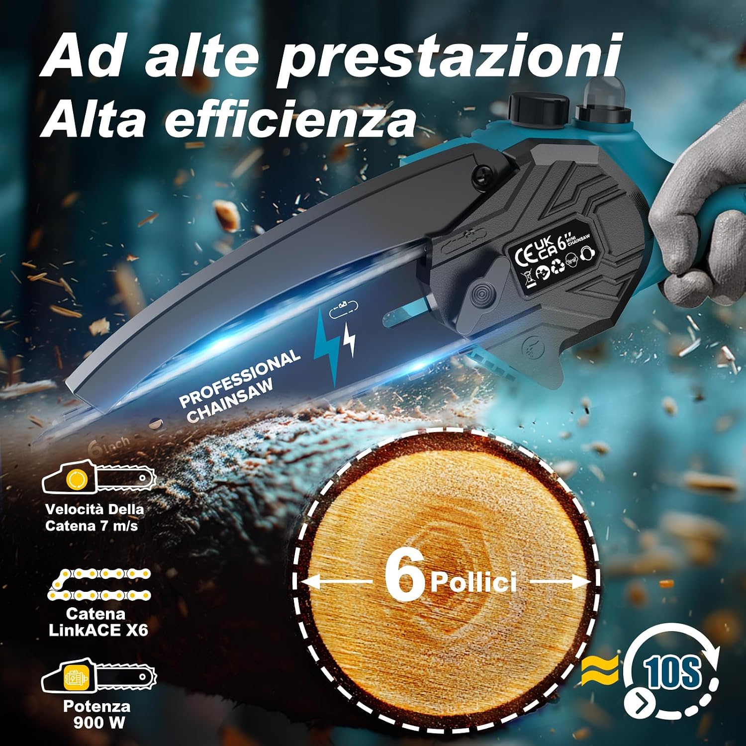 Detalle de RINOXAR PowerCut X9 Pro 8" motosega a batteria
