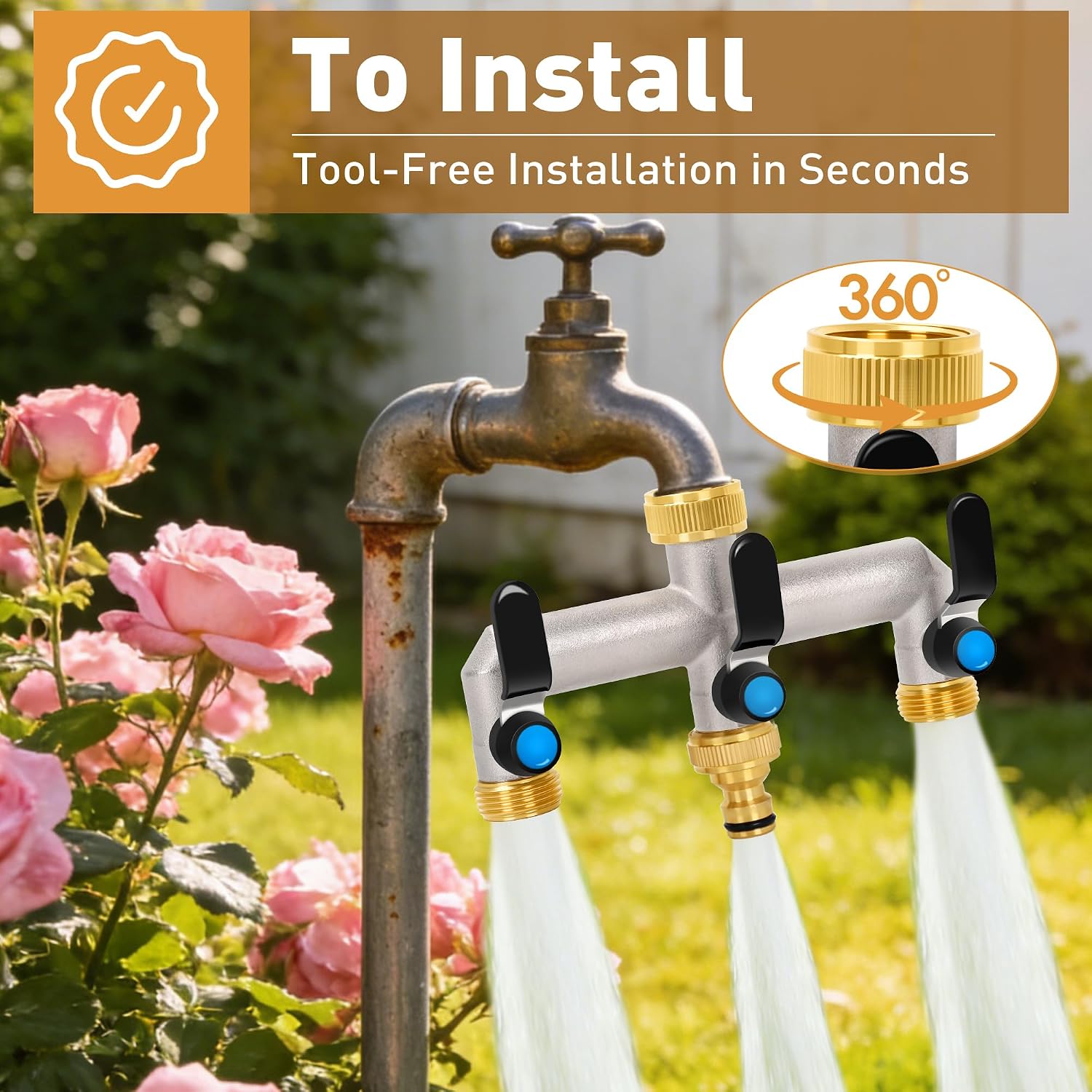 Thumbnail 3 de OPERMAXER 3-Wege Wasserhahn Wasserverteiler aus 304 Edelstahl – 3/4 Zoll Messing Anschluss mit Absperrhähnen