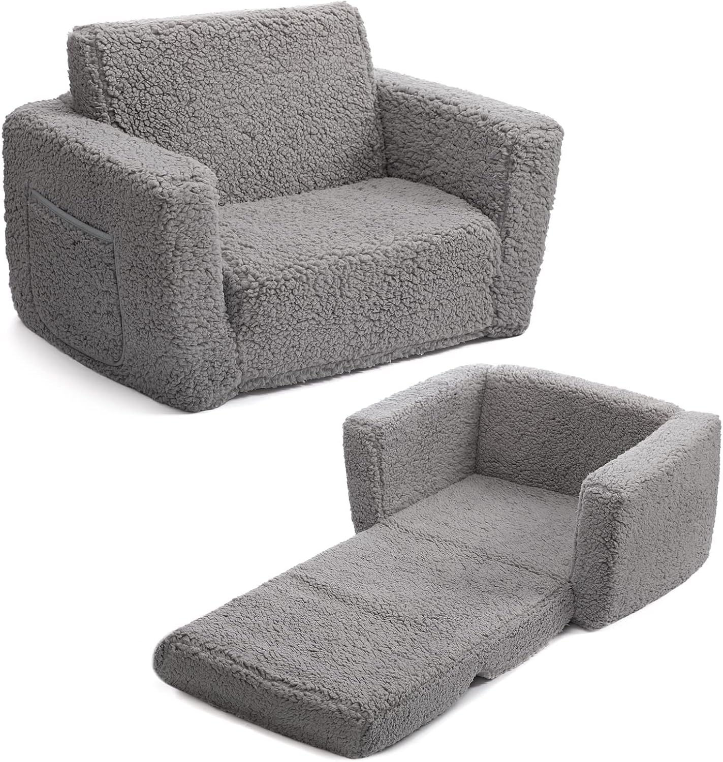 Detalle de BEJOY EUSOFA-2IN1 kinderslaapbank, 2-in-1 peuterbank met Sherpa-stof
