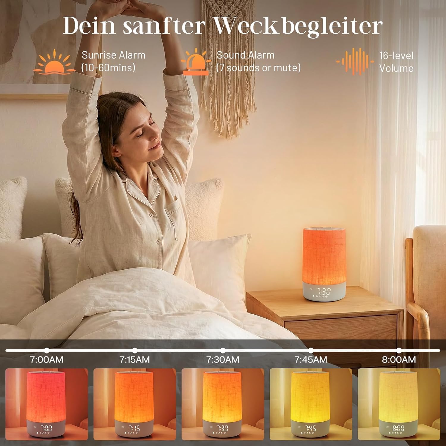 Thumbnail 2 de Foryond Tageslichtwecker mit 30 Naturgeräuschen – Sunrise-Wecker, Dimmbare Nachtlampe und Einschlafhilfe