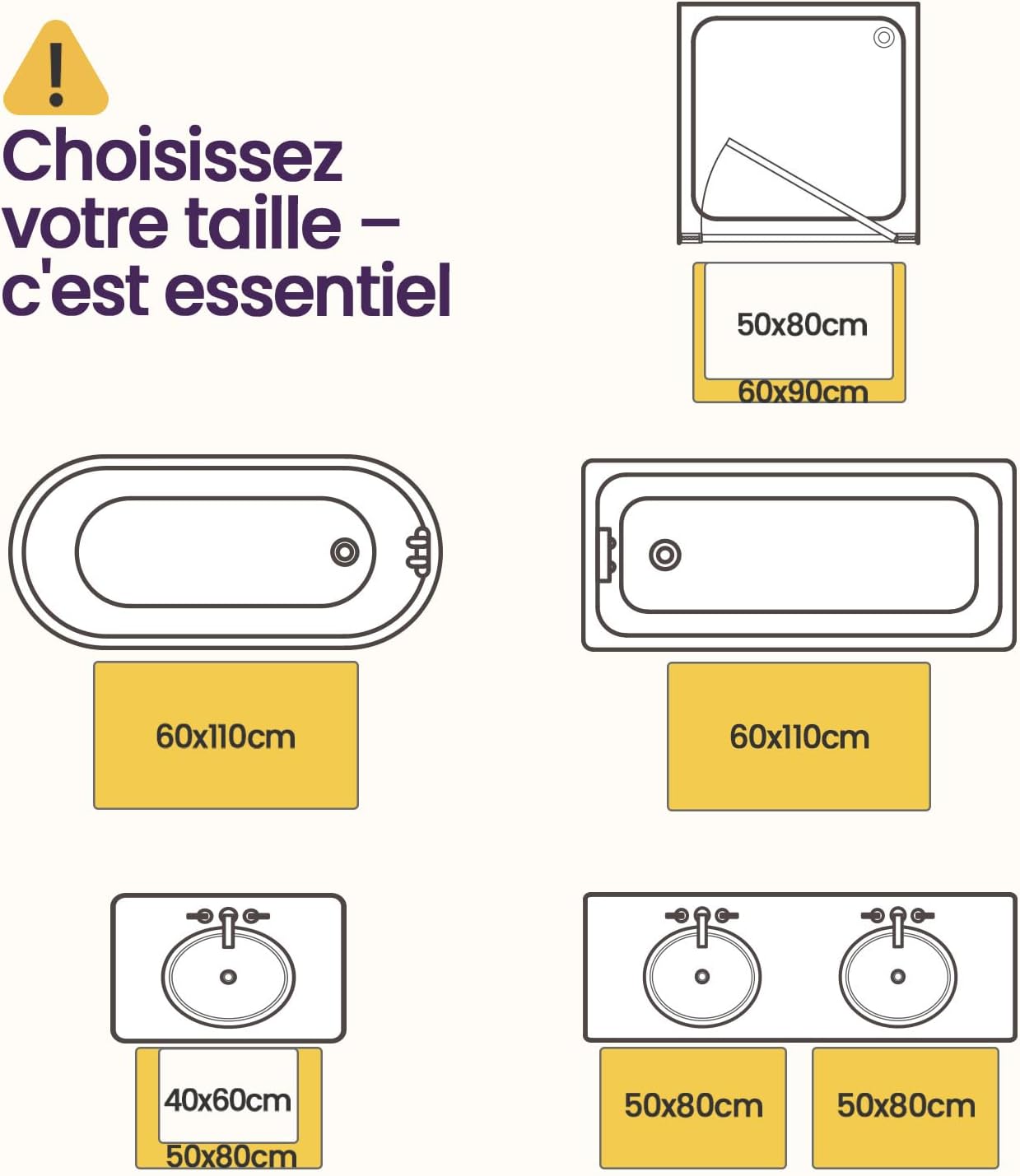 Thumbnail 1 de Tapis de bain DEXI 60 x 90 cm en chenille antidérapant, blanc