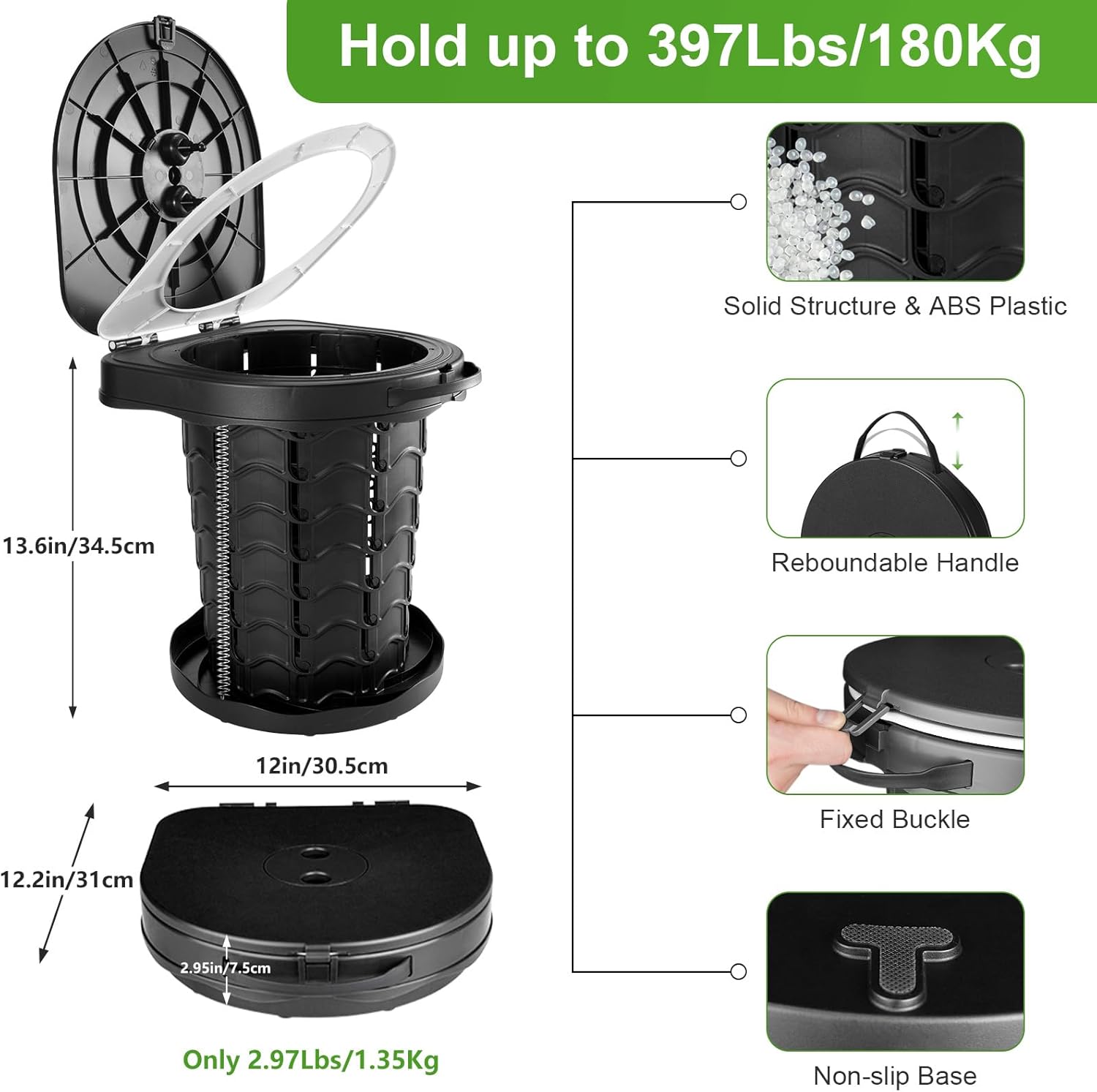 Detalle de imodomio Folding Camping Toilet 180 kg capacity 🚽