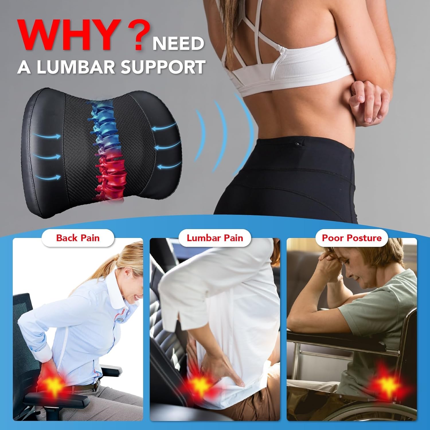 Detalle de Lofty Aim Lumbar Support Pillow memory foam for lower back relief