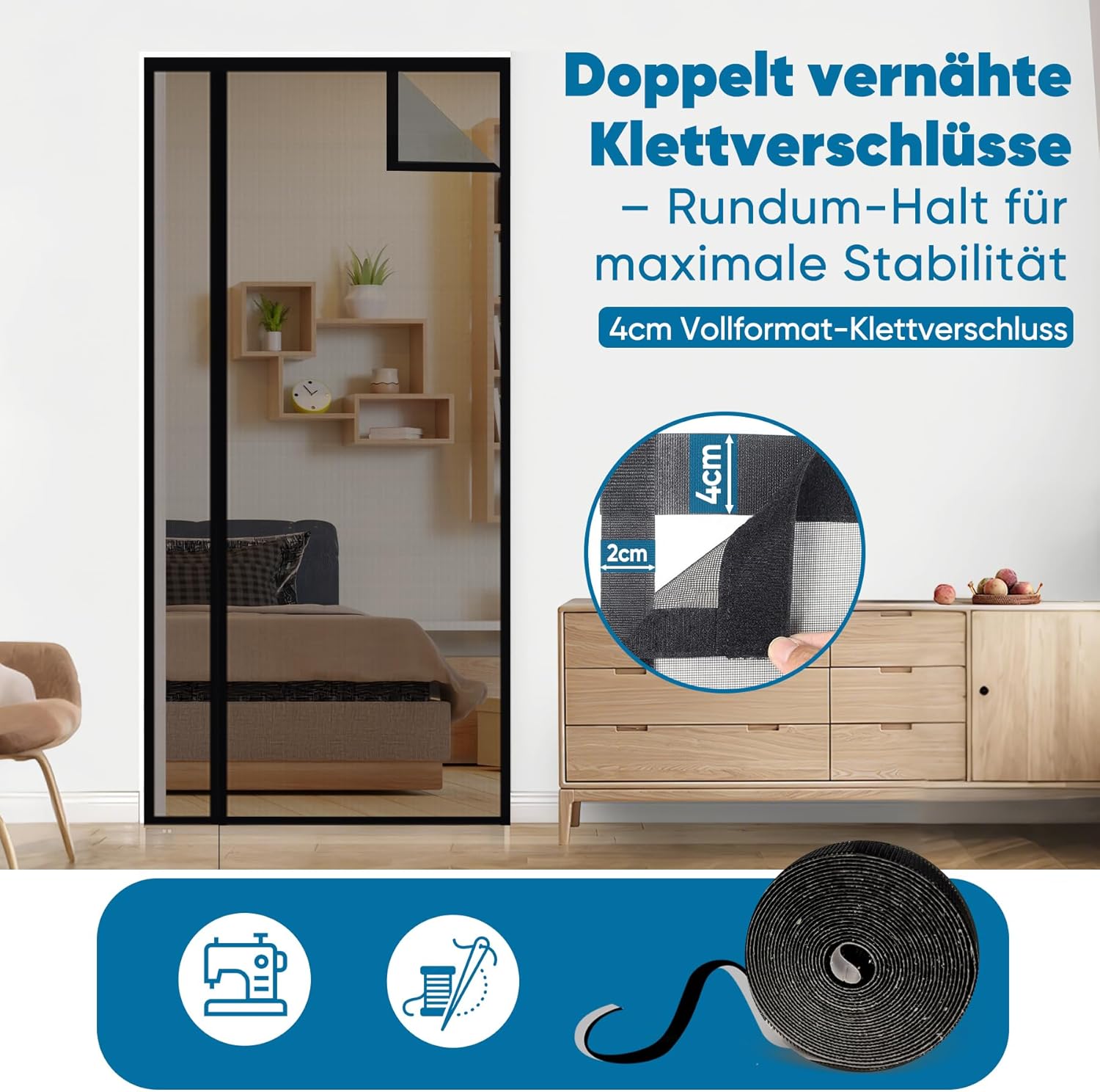 Thumbnail 2 de Sekey Fliegengitter Tür Vorhang mit Magnet & Katzenkratzer-Schutz (80x210 cm, Schwarz) – ohne Bohren