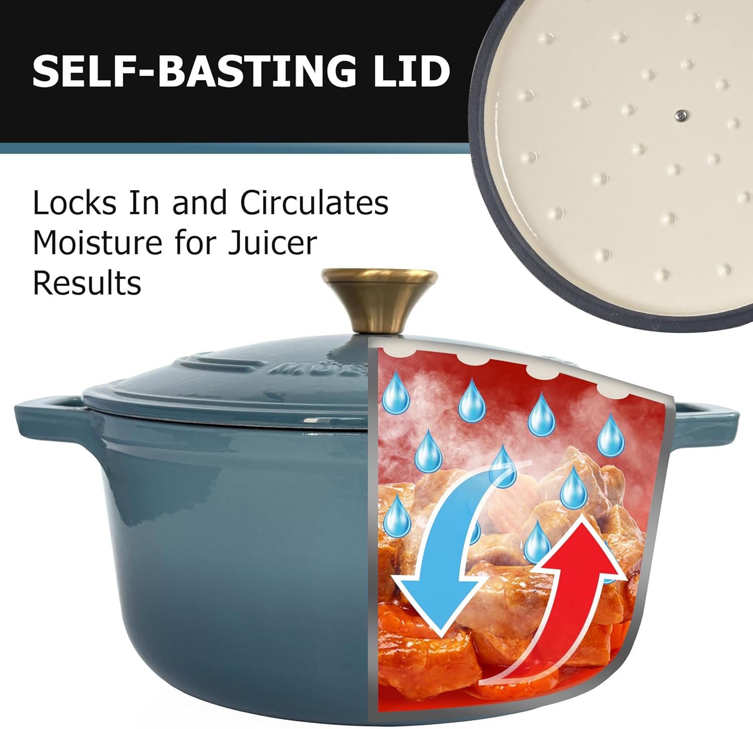 Thumbnail 4 de MUELLER HOME 6 Quart Enameled Cast Iron Dutch Oven with Lid – Mineral Blue