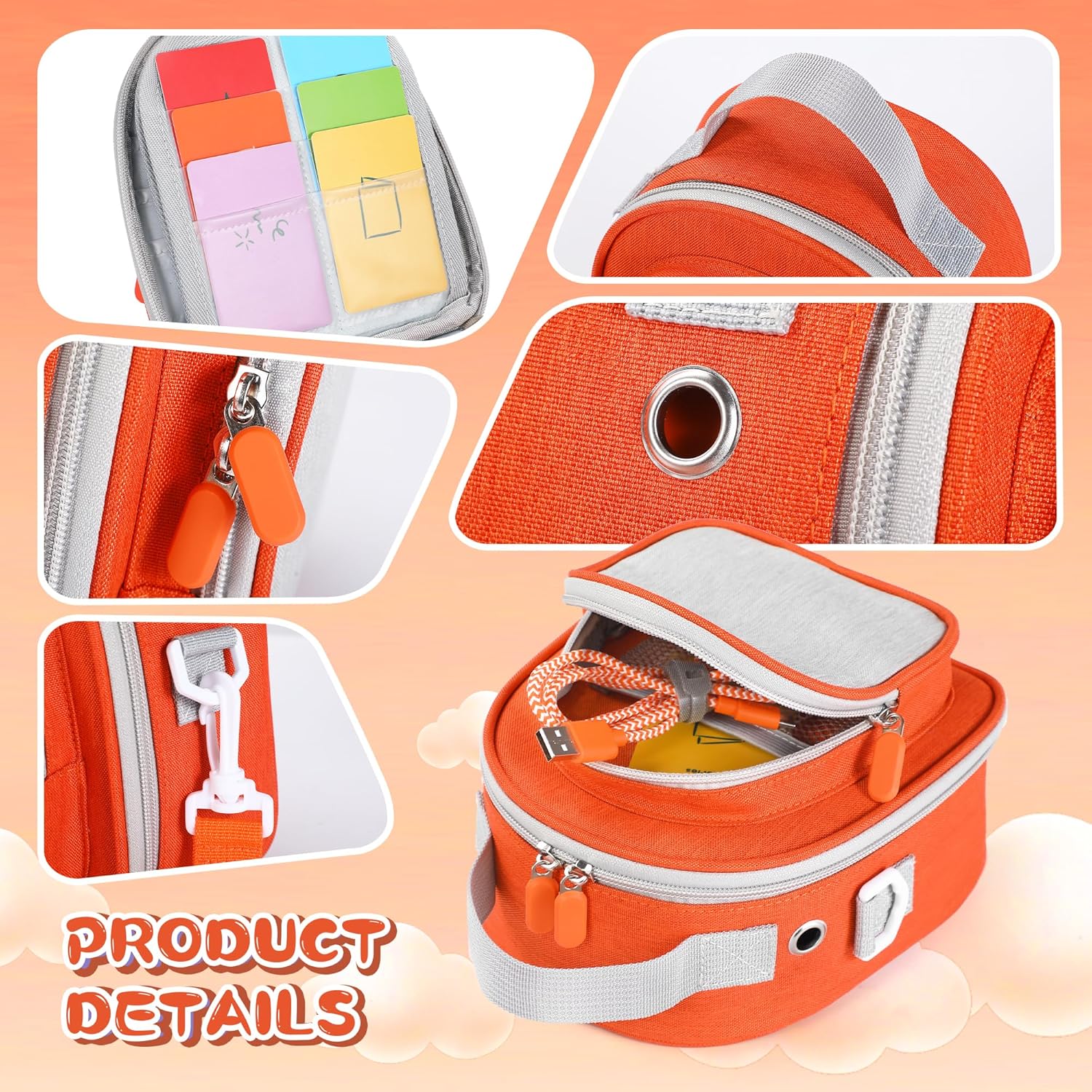 Thumbnail 5 de TATAVR Carrying Case for Yoto Mini (2024 Edition) – Orange, Card Holder for 30 Cards, with Adjustable Strap