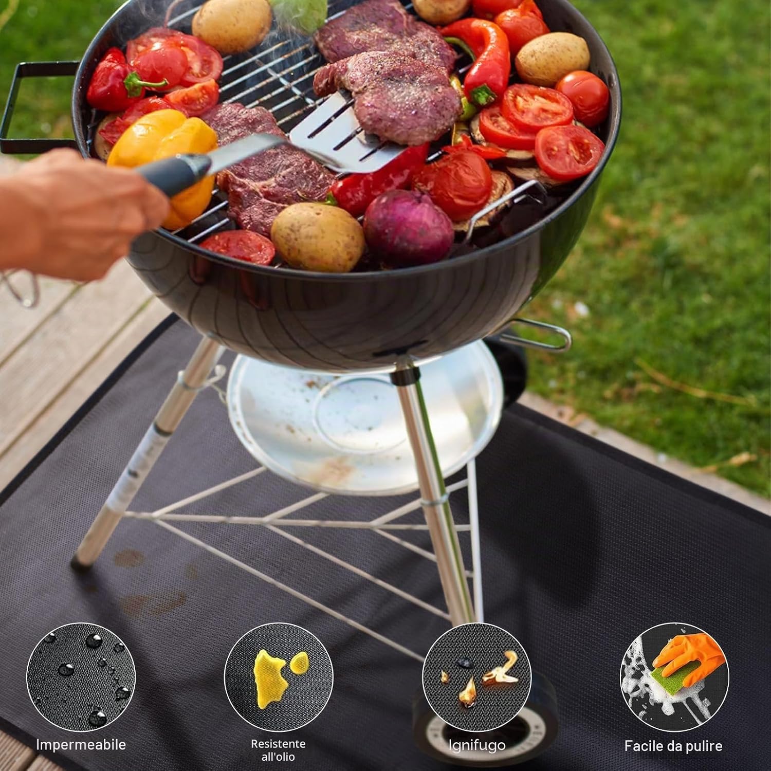 Detalle 2 de Tappetino per grigliate 130 x 80 cm impermeabile al calore e all’olio, protezione per barbecue e terrazze