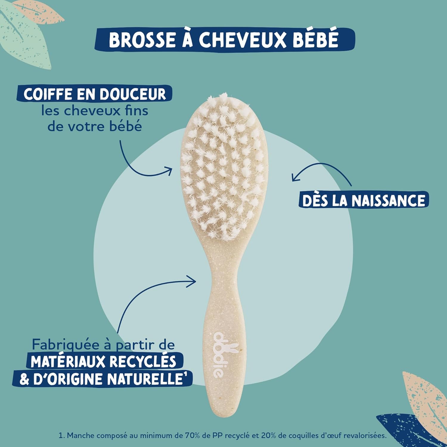 Detalle de Brosse bébé Dodie — douceur pour les cheveux fins et fragiles des tout-petits