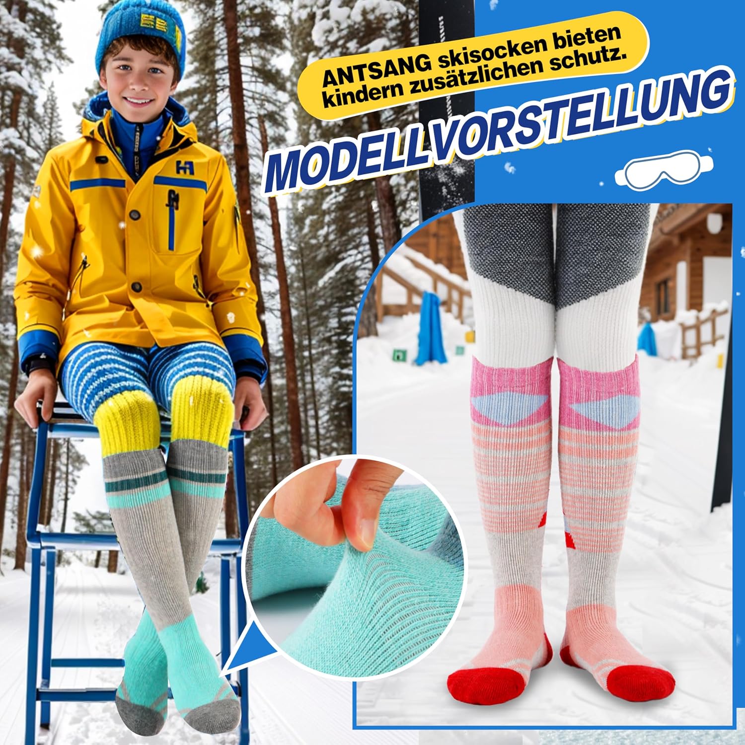 Thumbnail 6 de ANTSANG Merino Skisocken Kinder 3 Paar