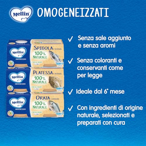 Detalle de Mellin Omogeneizzati Mix Gusti Pesce con Verdure 12x80g – 100% Naturale