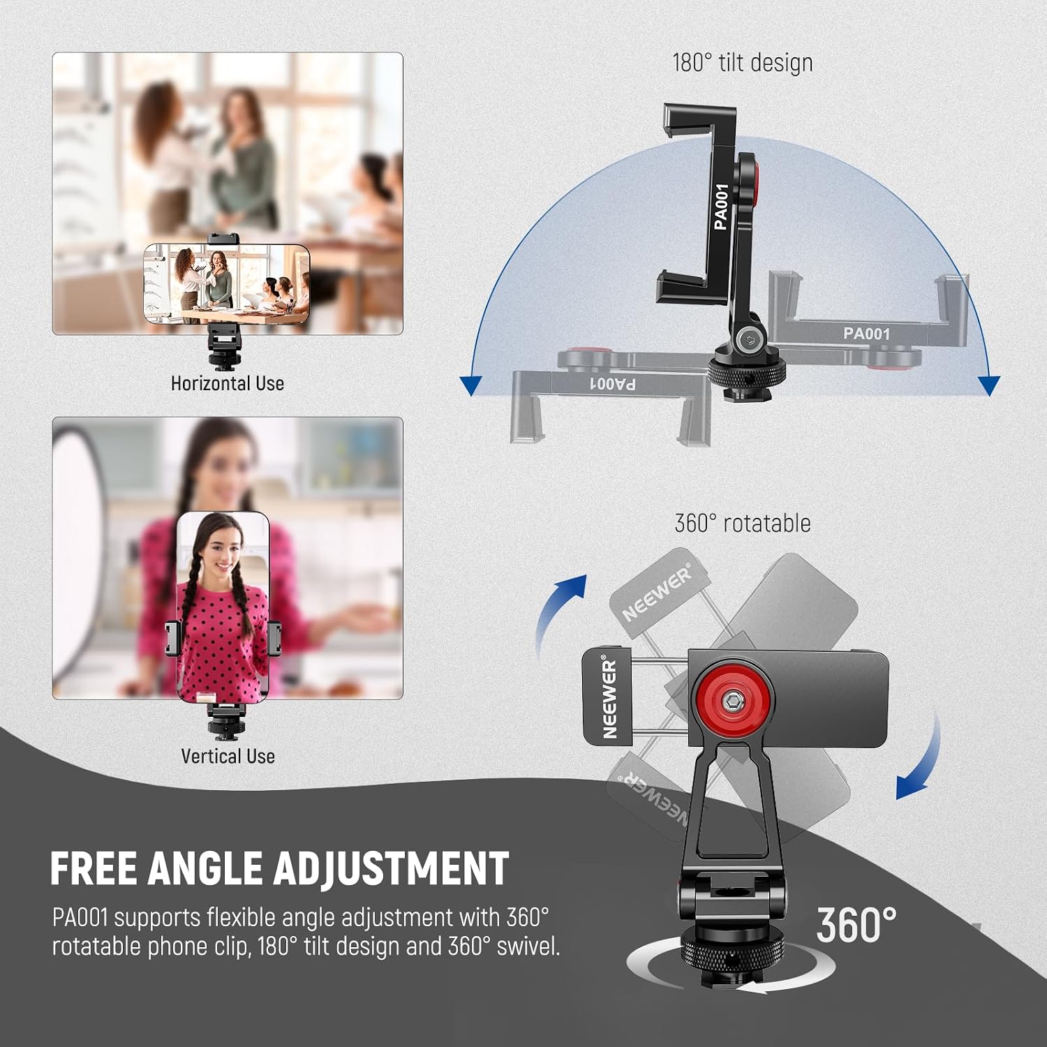 Detalle 2 de NEEWER Adaptador de trípode metálico para teléfono 📱 360°
