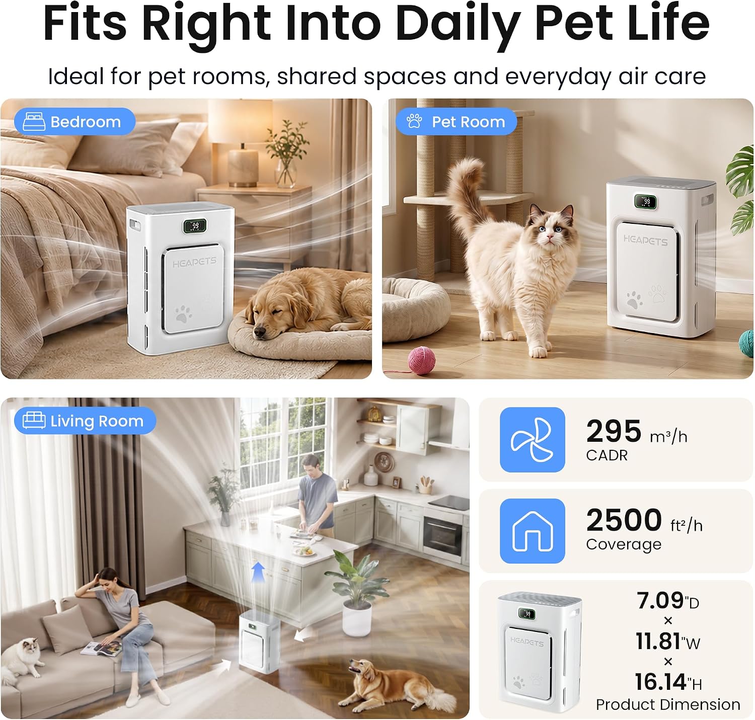Thumbnail 6 de Pet Air Purifier 2500 sq ft PM2.5 Monitor 🏠