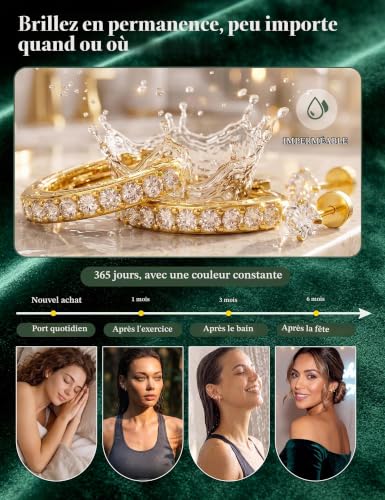 Detalle 2 de Diamday 11 Paires Boucles d'Oreilles Femme – Acier Inoxydable et Or 14K, Créoles et Pendantes