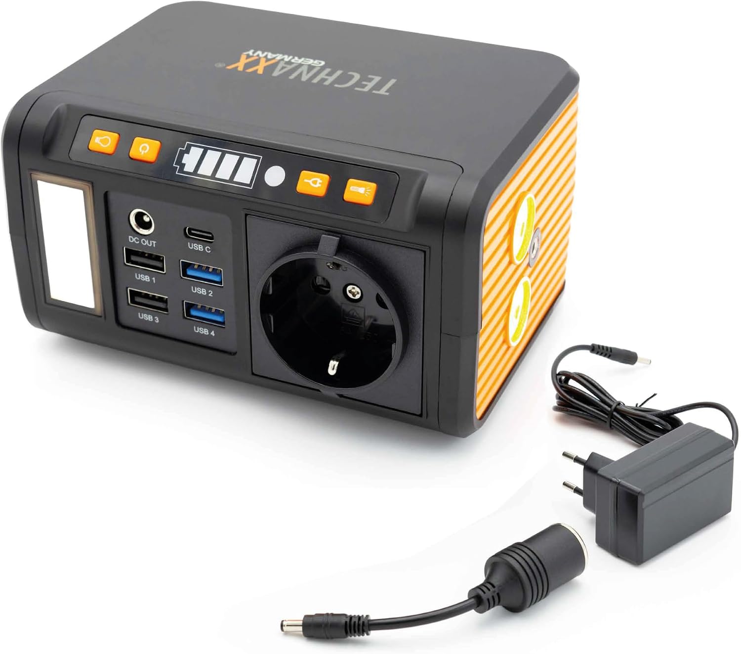 Detalle de Technaxx Mini Power Station TX-205+ 74Wh 80W: power bank portatile con uscita 230V, USB-C PD e ricarica solare