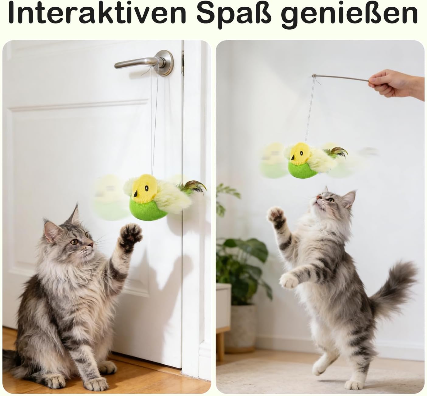 Detalle de Migipaws elektrisches interaktives Katzenspielzeug mit echten Flügeln, Zwitschern & Katzenminze (wiederaufladbar, grün)