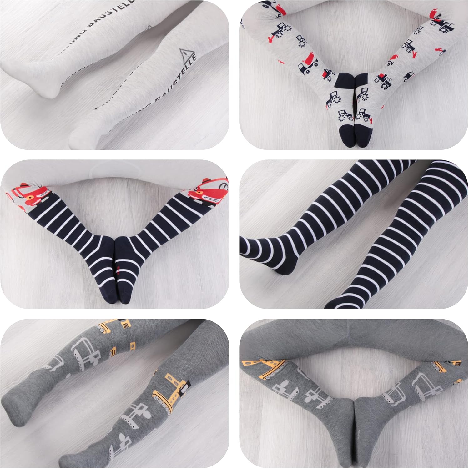 Detalle 2 de L&K-II 6er collants enfants garçons - rayures multicolores et motifs dino (2734)