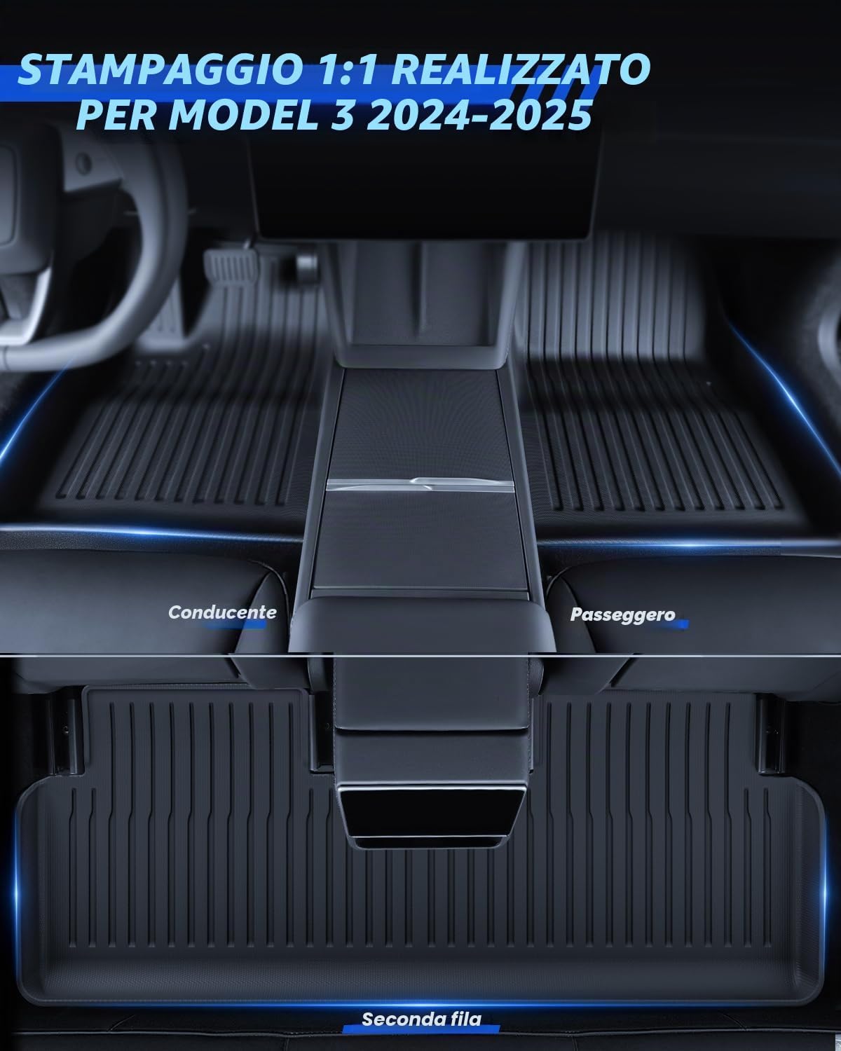 Detalle de LANTU Tappetini 8 pezzi per Tesla Model 3 2024-2026: protezione totale in TPE, 3 strati e bordo alto