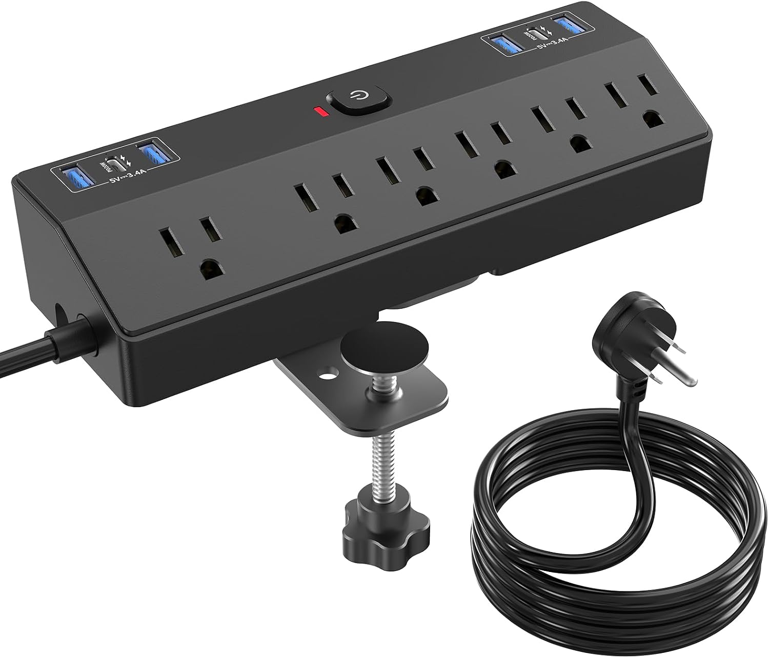 Detalle de JXGUCAT Desk Clamp Power Bar with 6 AC Outlets and USB-C PD Charging