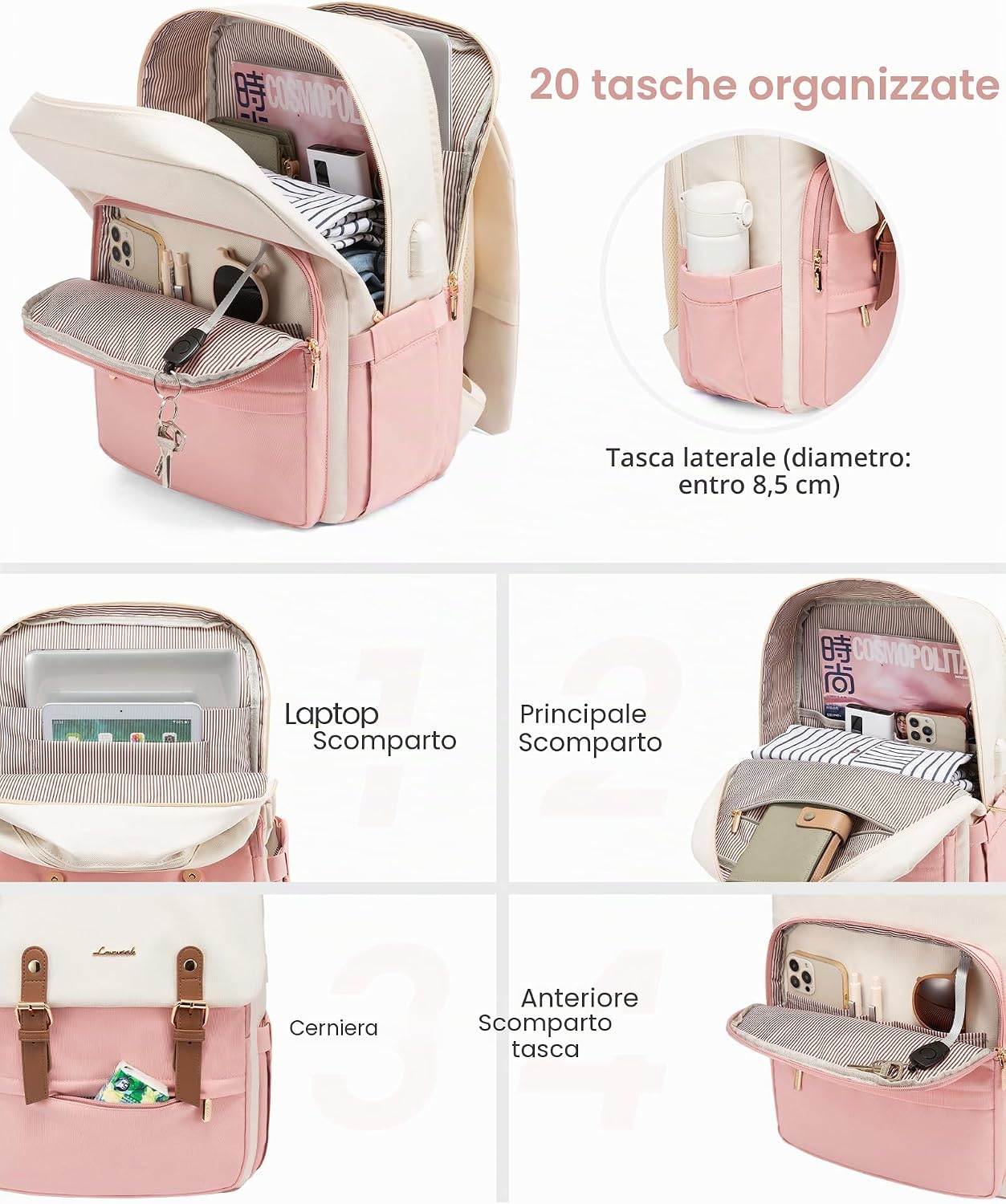 Thumbnail 1 de Lovevook zaino porta laptop da donna: stile vintage, capacità per 17'' e porta USB
