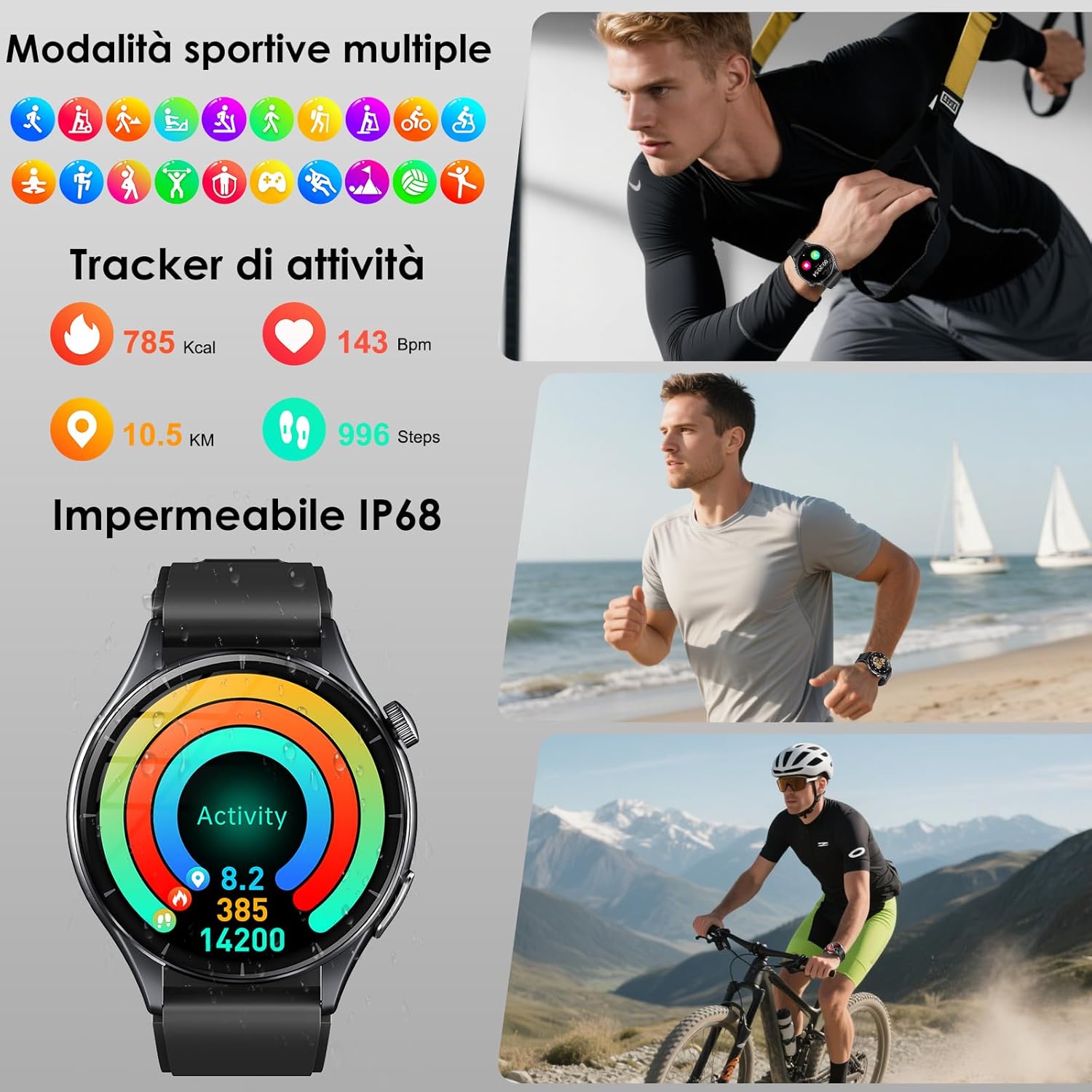 Detalle 2 de Smartwatch uomo 2026 con ECG e monitoraggio avanzato: display AMOLED da 1,56" e funzioni SOS