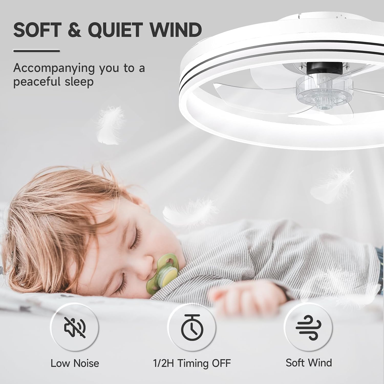 Detalle 2 de VOLISUN 21275ZM 19.7-inch Flush-Mount Ceiling Fan with Dimmable LED Light