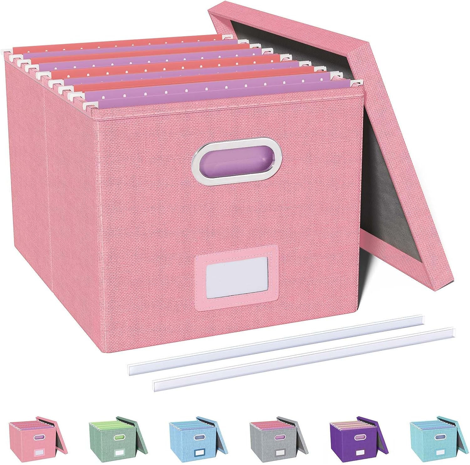 Detalle de Oterri AM03118 File Organizer, Foldable Letter/Legal File Box, New Pink