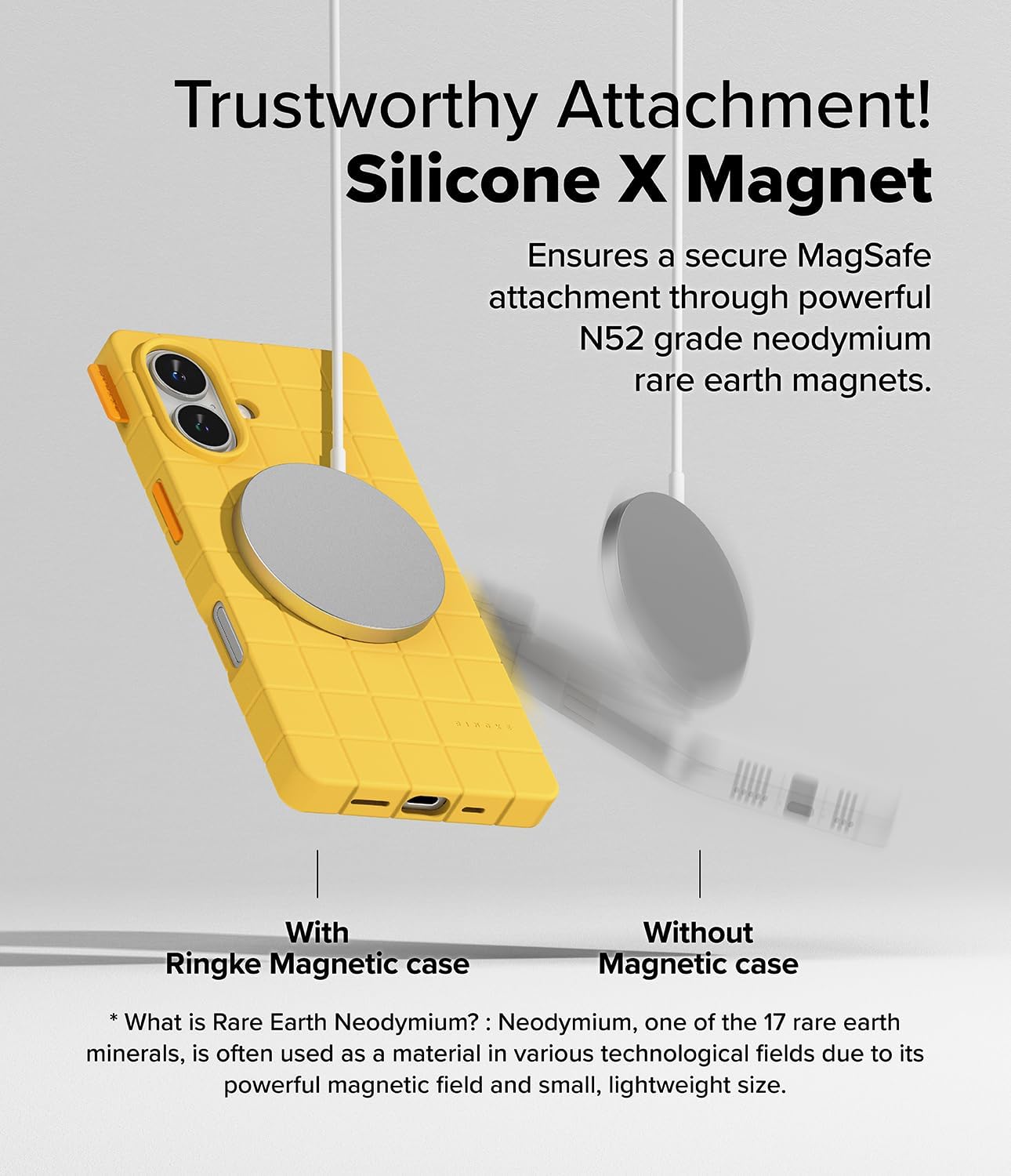 Detalle de Ringke Bitmap Silicone Magnetic Case for iPhone 16 – Yellow