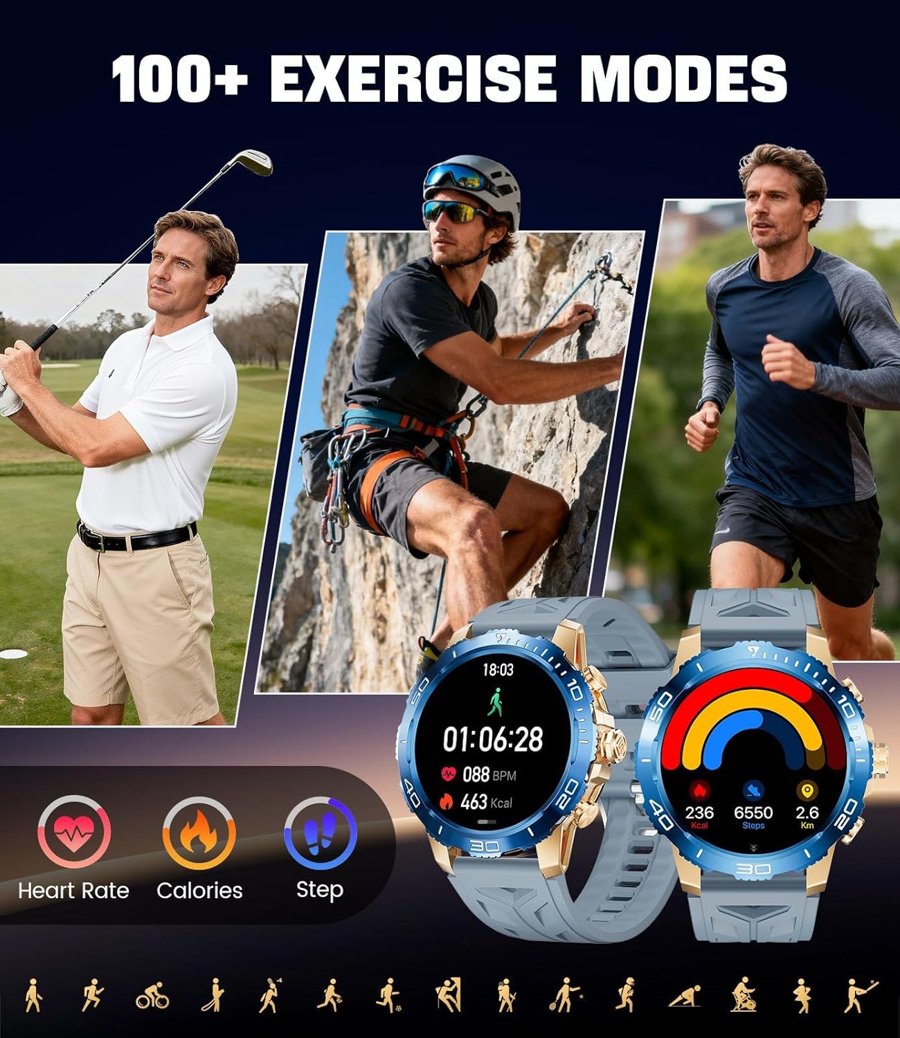 Detalle de LIGE Montre Connectée Homme EF21 — Appels Bluetooth, Écran AMOLED 1,43" et Lampe Torche IP68