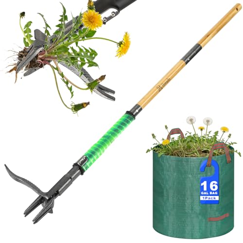 Bamda Weed Puller Root Remover Tool (110.5cm) – Durable Bamboo Handle, 4-Claw Steel Head