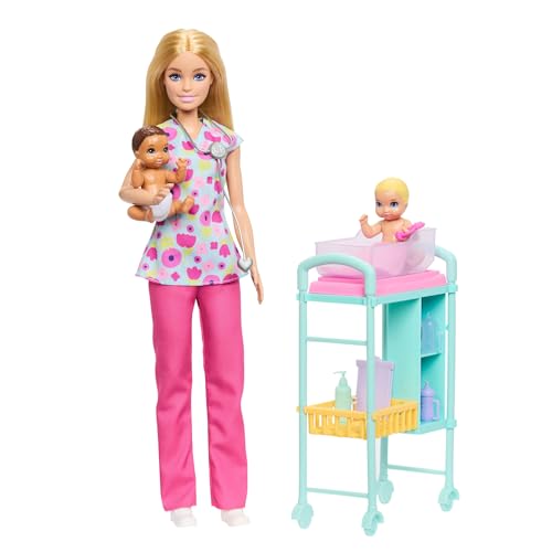Detalle de Barbie Métiers Pédiatre — Coffret de jeu avec 2 bébés et accessoires