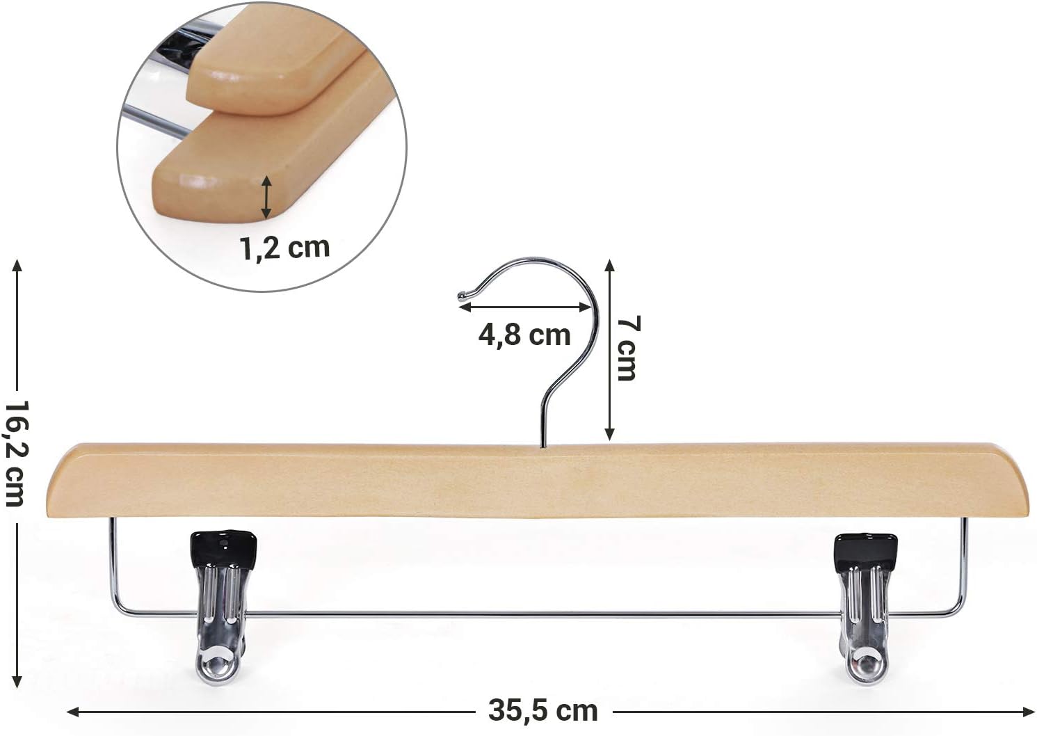 Thumbnail 6 de SONGMICS Solid Wood Skirt & Trousers Hangers (Pack of 8) with Non-Slip Clips, 360° Swivel CRW008-8