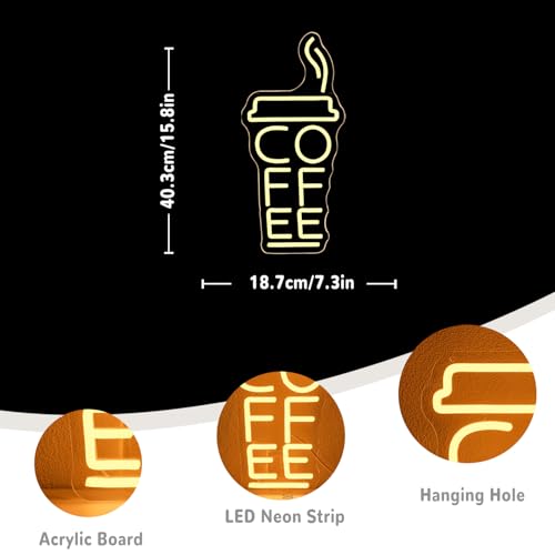 Thumbnail 1 de LMSIGNLY Kaffee Neon Schild – Wanddekoration mit warmer Weißlicht, USB betrieben