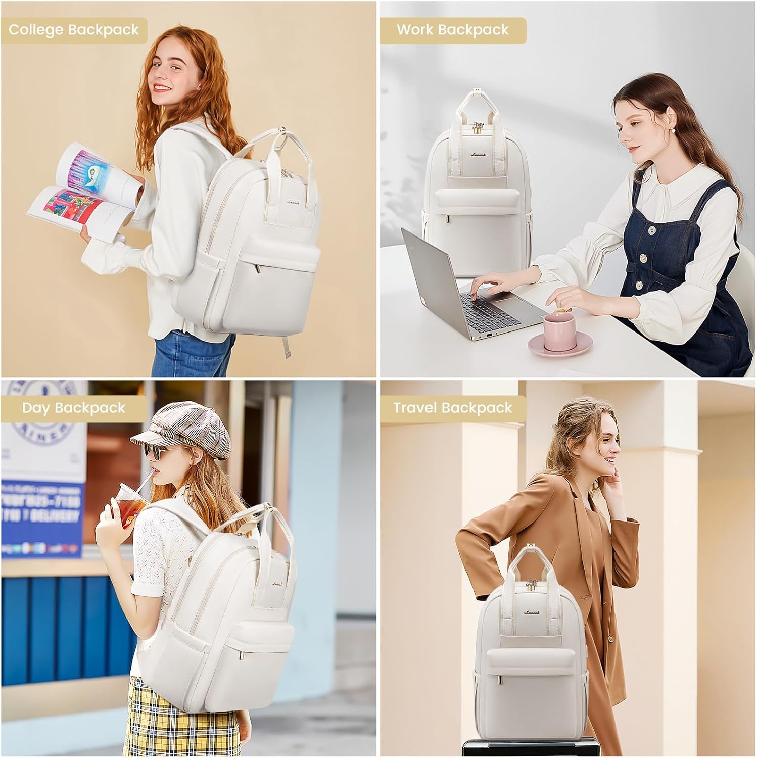 Thumbnail 5 de LOVEVOOK Women's Backpack 17.3 Inch Large Laptop Bag – Cream