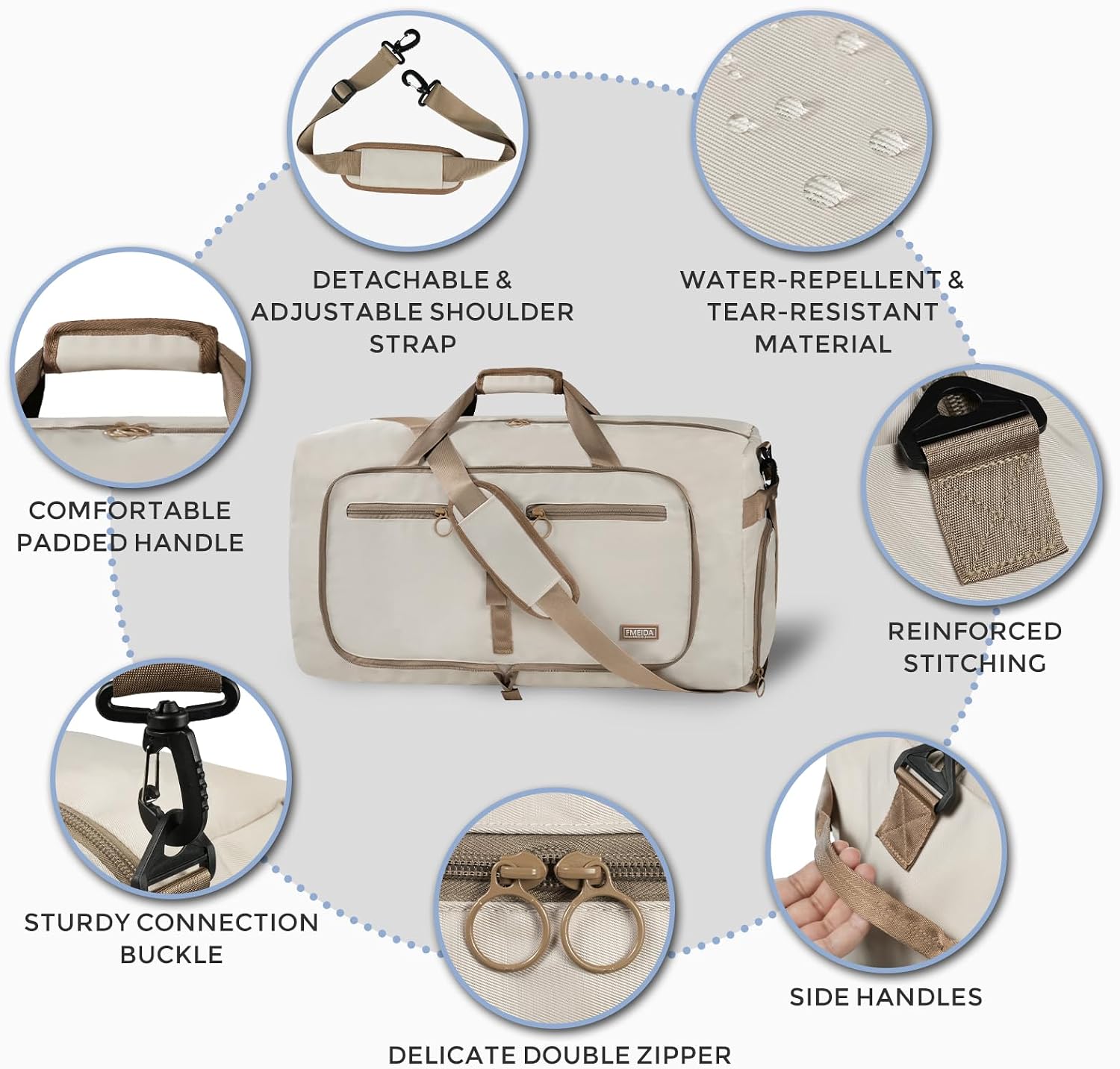 Detalle 2 de Fmeida Reisetasche XXL (65 l) mit Schuhfach – faltbarer Weekender für Sport, Reise & Alltag (Navy)