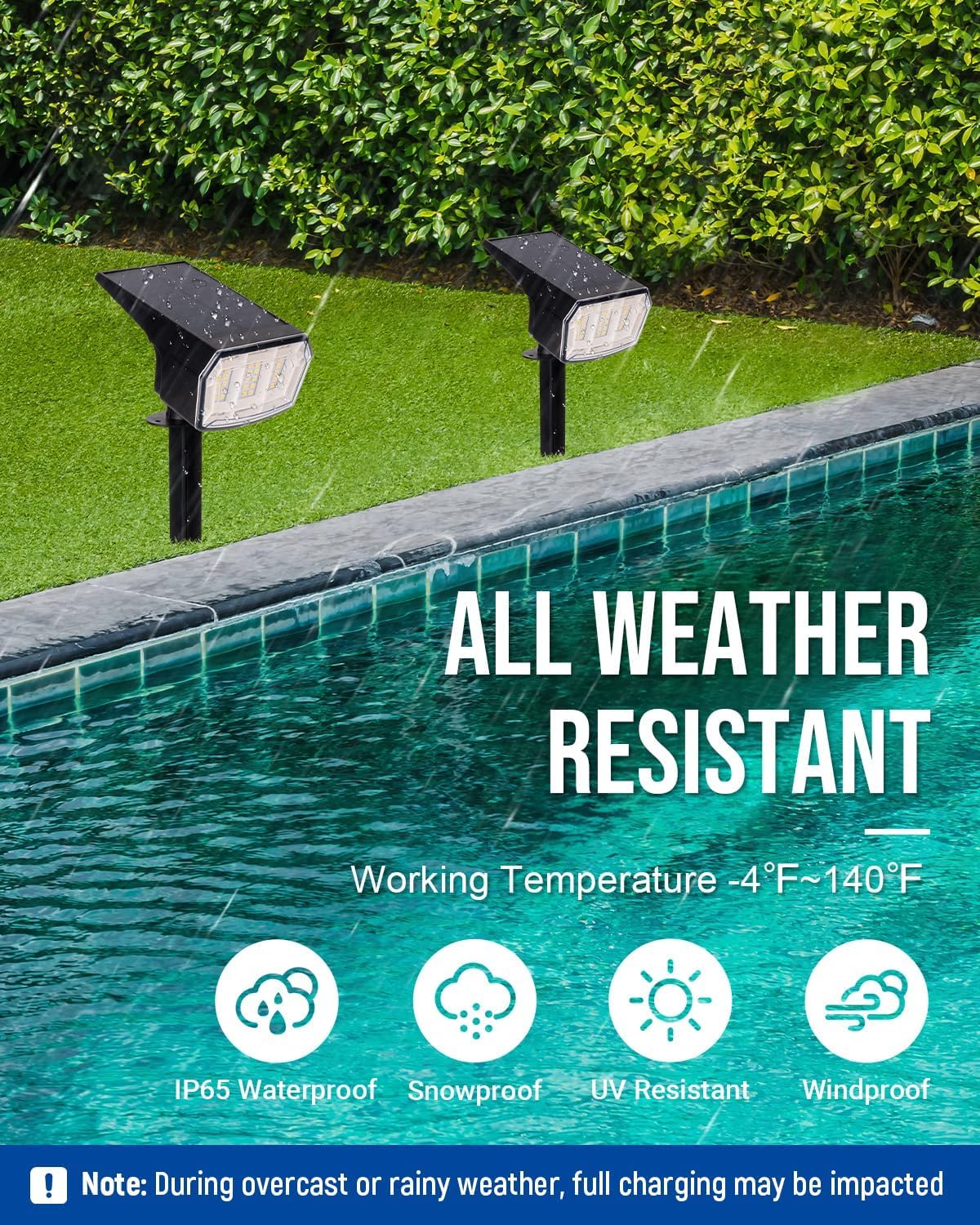 Detalle de AUDERWIN Solar Spotlights, 6-Pack, Warm White, IP65 Waterproof