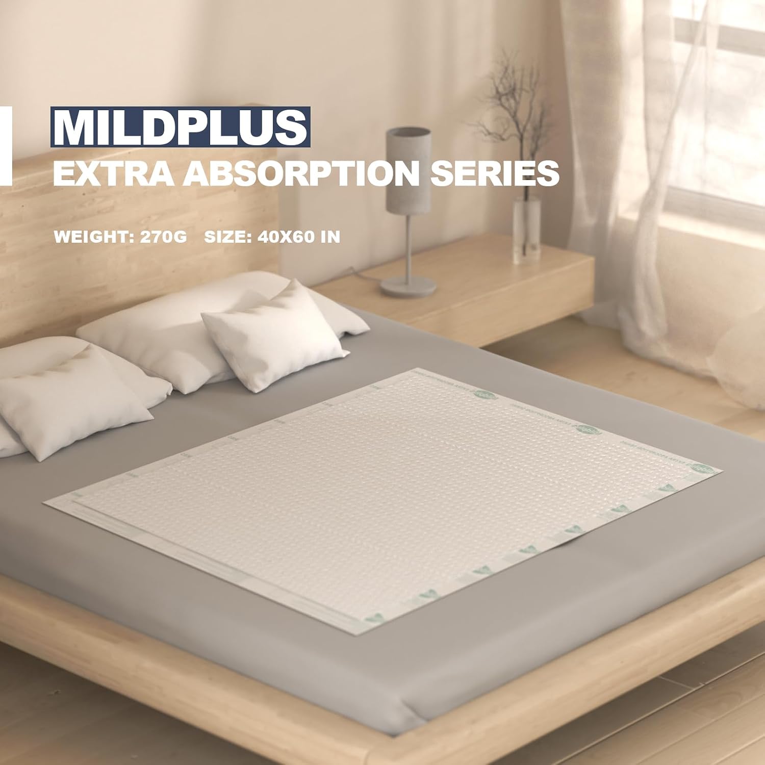 Detalle de Heavy Duty Underpads 40"x60" (100x152 cm) — Super Sized Chuck Pads with Strong Backing and High Absorption